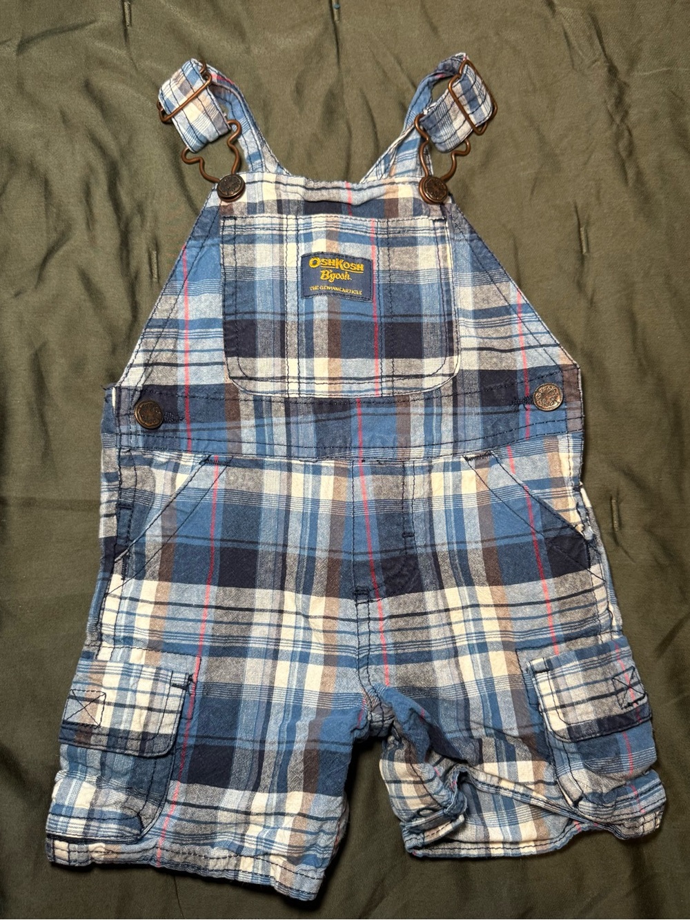 OshKosh B'gosh Blue Plaid Shortall Overalls
